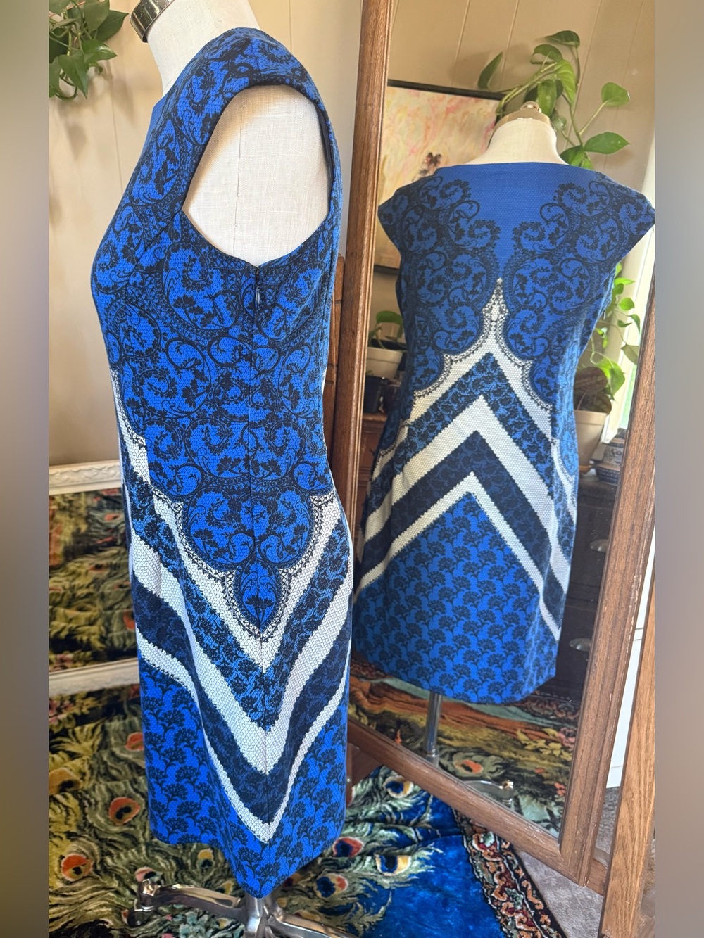 London Style Collection Geometric Lace Print Cap Sleeve Sheath Dress Size 12 - Picture 5 of 12